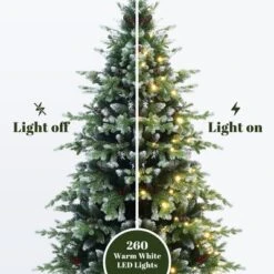 LuxenHome 6Ft Pre-Lit Green Full Artificial Christmas Tree With Red Berries And Metal Stand -LuxenHome GUEST b2b88a9b e37e 4639 b35e 6052f5055856