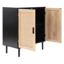 LuxenHome Black And Brown Wood 2-Door Storage Cabinet. -LuxenHome GUEST b2bd1793 f414 42fe ae7a d7f828b77a9c