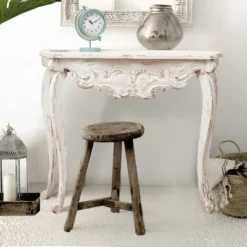 LuxenHome Vintage Off White Wood Console And Entry Table -LuxenHome GUEST b2e700c3 46c6 44d6 a89b fa500b66b89c