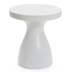 LuxenHome White And Speckled Gray MgO 20" Round Side Table -LuxenHome GUEST b30c61da 011d 4538 8b40 f4e18790d308