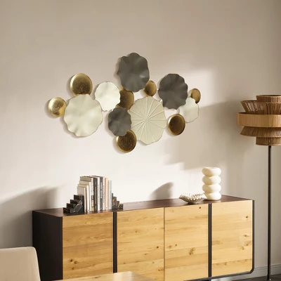 LuxenHome Modern Multi-Color Abstract Metal Wall Art, 45.7" W Contemporary Home Decor Off-White 4 LuxenHome Modern Multi-Color Abstract Metal Wall Art, 45.7" W Contemporary Home Decor Off-White - Image 4