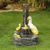 LuxenHome Resin Duck Family Bath Outdoor Fountain Garden Fountain
