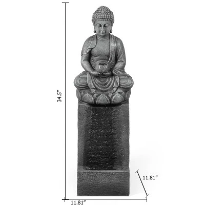 LuxenHome Gray Resin Meditating Buddha On Column Outdoor Fountain With LED Light 6 LuxenHome Gray Resin Meditating Buddha On Column Outdoor Fountain With LED Light - Image 6