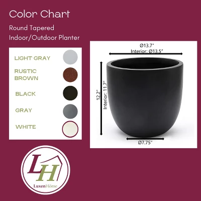 LuxenHome Round Tapered 12.2" H Flower Pot Planter Gray 1 LuxenHome Round Tapered 12.2" H Flower Pot Planter Gray
