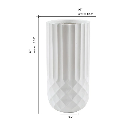 LuxenHome White 19" Tall Round MgO Planter 4 LuxenHome White 19" Tall Round MgO Planter - Image 4