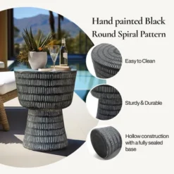 LuxenHome Outdoor Side Table, 15" Black Round Spiral Pattern End Table, Accent Side Table For Outdoor And Indoor,Coffee Tables For Patio -LuxenHome GUEST b431fd7f 0ffb 4ff3 b831 438db3919066