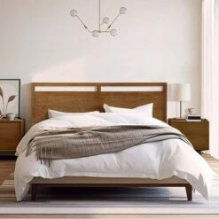 LuxenHome Farmhouse Double Panel Wood Headboard, King Brown