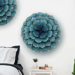 LuxenHome 23.5" Round Teal Blue Flower Metal Wall Decor Art -LuxenHome GUEST b46b2802 dcf0 4cb0 9bef 5bdbb5b53029