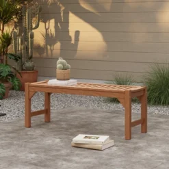LuxenHome Natural Solid Wood 47.2-Inch Long Rectangle Sloping Seat Outdoor Bench