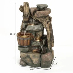 LuxenHome Resin Stacked Rock Wall And Barrel Outdoor Fountain With Lights Brown -LuxenHome GUEST b5cef1fc 0127 4ab2 a0b8 72e592f7362a