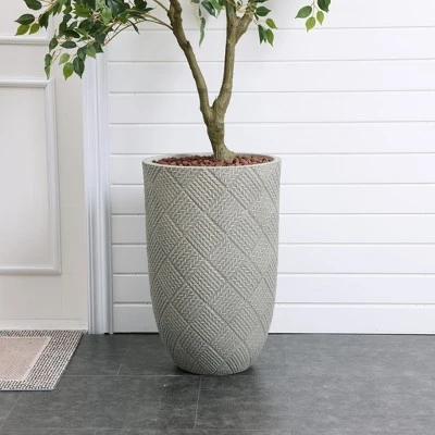 LuxenHome Gray Glen Pattern MgO Round Planter, Indoor And Outdoor 1 LuxenHome Gray Glen Pattern MgO Round Planter, Indoor And Outdoor