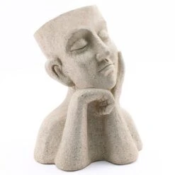 LuxenHome Speckled Beige MgO Thoughtful Bust Head Planter -LuxenHome GUEST b685e660 41ab 4012 8db5 bc2579350b4d