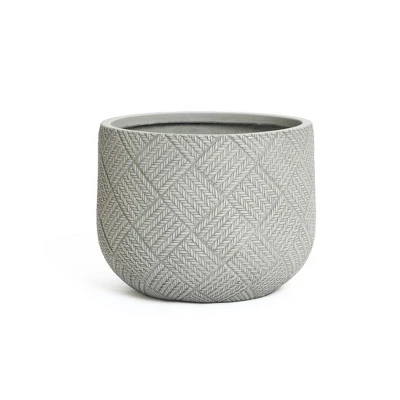 LuxenHome Gray Glen Pattern MgO Round Planter, Indoor And Outdoor 9 LuxenHome Gray Glen Pattern MgO Round Planter, Indoor And Outdoor - Image 9