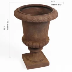 LuxenHome Rustic Brown MgO Indoor/Outdoor Urn Planter, 21.3" H -LuxenHome GUEST b73fb867 e8bf 4cba 8b3a 5ef5dfb7489f