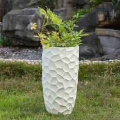 LuxenHome White MgO Geometric Pattern 22" Tall Round Planter 9 LuxenHome White MgO Geometric Pattern 22" Tall Round Planter -LuxenHome GUEST b7595511 1ba9 430a a19e 00761c0e8d04