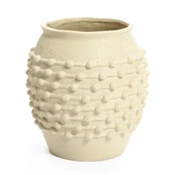 LuxenHome Coastal Beige Mgo 16.5-Inch Round Planter -LuxenHome GUEST b8304036 9175 4adf 8fc1 b14b3d16854a