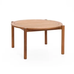 LuxenHome Natural Wooden Outdoor Coffee Table, Round Solid Wood Patio Table Brown -LuxenHome GUEST b95e7b85 47bb 4796 aa89 9241fd2929a6