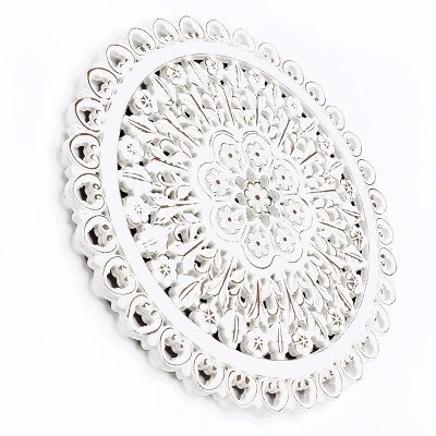 LuxenHome White Wood Flower 23.86" Round Wall Decor Home Decor Interior Design 7 LuxenHome White Wood Flower 23.86" Round Wall Decor Home Decor Interior Design - Image 7