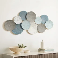 LuxenHome Metal Wall Art 47-Inch Large Wall Decor Hanging Sculptures Distressed Multi-Color Pastels Metal Accent Artwork Decorations Multicolored