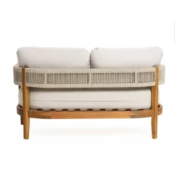 LuxenHome Outdoor Acacia Wood With Rope Sides Club Loveseat With Cushions And Coffee Table -LuxenHome GUEST ba63160d 76f7 4633 b4db 546673694938
