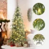 LuxenHome 6.5Ft Pre-Lit Slim Artificial Cedar Christmas Tree With Metal Stand Green