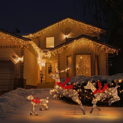 LuxenHome 3-Piece Natural And Plastic Rattan Running Reindeer Holiday Decoration Set With Lights Brown 6 LuxenHome 3-Piece Natural And Plastic Rattan Running Reindeer Holiday Decoration Set With Lights Brown - Image 6