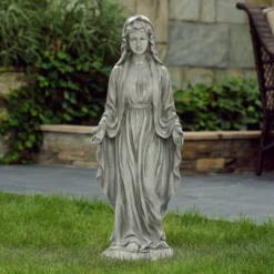 LuxenHome 30.5" H Virgin Mary Indoor Outdoor Statue Garden Statues, Gray Or Ivory -LuxenHome GUEST bd557843 8f00 430a 949b e5ee18fd61ec