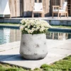 LuxenHome Rustic Planter – Off-White Round MgO Pot With Brown Accents & Plug