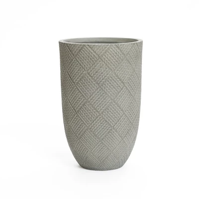 LuxenHome Gray Glen Pattern MgO Round Planter, Indoor And Outdoor 8 LuxenHome Gray Glen Pattern MgO Round Planter, Indoor And Outdoor - Image 8