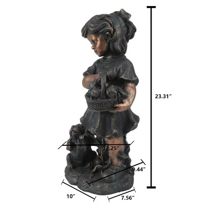 LuxenHome 23.31" Bronze MgO Girl Holding Basket Of Kittens With Puppy Garden Statue 2 LuxenHome 23.31" Bronze MgO Girl Holding Basket Of Kittens With Puppy Garden Statue - Image 2