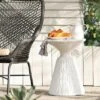 LuxenHome White And Speckled Gray MgO 15.75" Round Side Table
