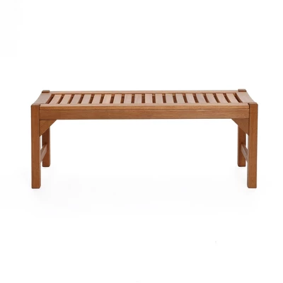 LuxenHome Natural Solid Wood 47.2-Inch Long Rectangle Sloping Seat Outdoor Bench 4 LuxenHome Natural Solid Wood 47.2-Inch Long Rectangle Sloping Seat Outdoor Bench - Image 4