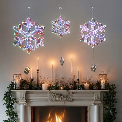 LuxenHome 3-Piece Snowflake Holiday Decoration Set With Battery-Operated Lights Clear 8 LuxenHome 3-Piece Snowflake Holiday Decoration Set With Battery-Operated Lights Clear - Image 8