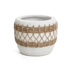 LuxenHome Boho MgO Planter – White Round Pot With Brown Accents & Drainage Hole 16 LuxenHome Boho MgO Planter – White Round Pot With Brown Accents & Drainage Hole -LuxenHome GUEST c0d5a42d f6ff 4706 a9f3 4c83051c0767