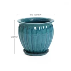 LuxenHome Sea Blue Bowl Round Ceramic Decorative Planter Pot 14 LuxenHome Sea Blue Bowl Round Ceramic Decorative Planter Pot -LuxenHome GUEST c182c47f f12e 445c 8949 a6b0f8f34c8d