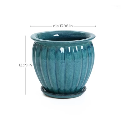 LuxenHome Sea Blue Bowl Round Ceramic Decorative Planter Pot 7 LuxenHome Sea Blue Bowl Round Ceramic Decorative Planter Pot - Image 7