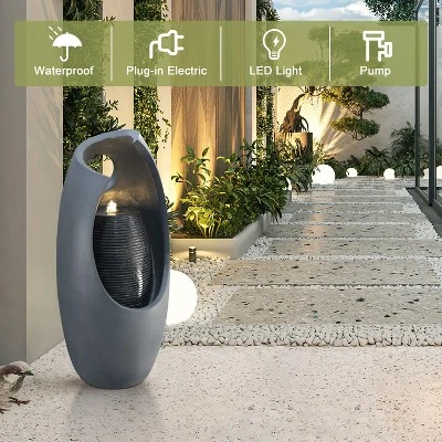 LuxenHome 28.5" Gray Resin Curve Column Sculpture Outdoor Water Fountain With Lights, Garden Waterfall Fountains Indoor And Outdoor Use 4 LuxenHome 28.5" Gray Resin Curve Column Sculpture Outdoor Water Fountain With Lights, Garden Waterfall Fountains Indoor And Outdoor Use - Image 4