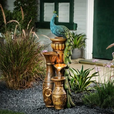 LuxenHome Peacock And Urns Resin Outdoor Fountain With LED Lights 2 LuxenHome Peacock And Urns Resin Outdoor Fountain With LED Lights - Image 2