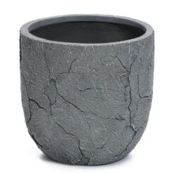 LuxenHome Crackle Gray MgO 14.6" Round Flower Pot Planter -LuxenHome GUEST c1c41b91 168d 459b 9bbb f02e5d1509cd