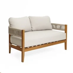 LuxenHome Outdoor Acacia Wood With Rope Sides 4-Person Club Patio Set With Coffee Table -LuxenHome GUEST c1c8252b 19f9 4909 bc5f b1ddd5ec5027