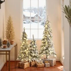 LuxenHome 3-Piece Flocked Artificial Tree Set With Lights And Metal Stand Green -LuxenHome GUEST c2c8ddb5 a65e 4dce ad85 fca2dcc0b90b