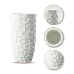 LuxenHome White MgO Geometric Pattern 22" Tall Round Planter 11 LuxenHome White MgO Geometric Pattern 22" Tall Round Planter -LuxenHome GUEST c2e8d59a 6b45 4a32 a524 cc10fb1498b7