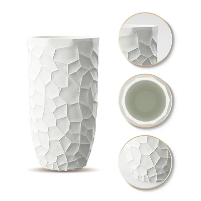 LuxenHome White MgO Geometric Pattern 22" Tall Round Planter 5 LuxenHome White MgO Geometric Pattern 22" Tall Round Planter - Image 5
