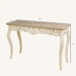 LuxenHome Victorian Off White And Natural Wood Console And Entry Table -LuxenHome GUEST c36d1e57 3e7a 4767 86dc c8c7b85d01f9
