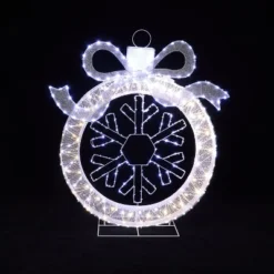 LuxenHome 3Ft Lighted Ornament & Snowflake Wreath, Silver & White Outdoor Christmas Decoration -LuxenHome GUEST c37ed237 fb5d 44da 9306 9c2405180ccc