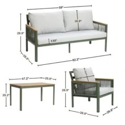 LuxenHome 4-Piece Outdoor Aluminum With Wood-Style Plastic Patio Set With Cushions 15 LuxenHome 4-Piece Outdoor Aluminum With Wood-Style Plastic Patio Set With Cushions -LuxenHome GUEST c3e50f9e 9b9b 4c83 88c5 8c91dde77642