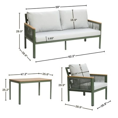 LuxenHome 4-Piece Outdoor Aluminum With Wood-Style Plastic Patio Set With Cushions 5 LuxenHome 4-Piece Outdoor Aluminum With Wood-Style Plastic Patio Set With Cushions - Image 5