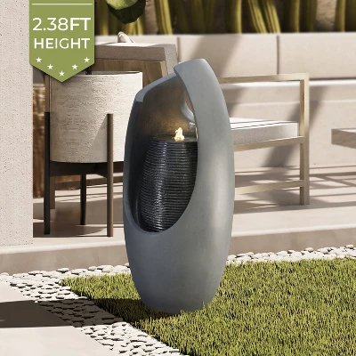LuxenHome 28.5" Gray Resin Curve Column Sculpture Outdoor Water Fountain With Lights, Garden Waterfall Fountains Indoor And Outdoor Use 3 LuxenHome 28.5" Gray Resin Curve Column Sculpture Outdoor Water Fountain With Lights, Garden Waterfall Fountains Indoor And Outdoor Use - Image 3