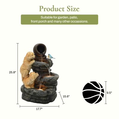 LuxenHome 26” Puppy And Rock Resin Outdoor Water Fountain With LED Lights, Outdoor And Indoor Waterfalls For Patio, Garden Decor Multicolored 1 LuxenHome 26” Puppy And Rock Resin Outdoor Water Fountain With LED Lights, Outdoor And Indoor Waterfalls For Patio, Garden Decor Multicolored