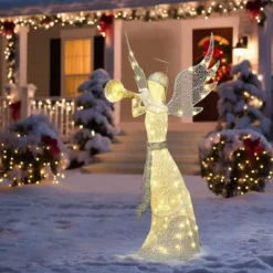 LuxenHome 5Ft Angel Playing Gold Trumpet Outdoor Holiday Decoration With Lights White, Sliver, Gold 11 LuxenHome 5Ft Angel Playing Gold Trumpet Outdoor Holiday Decoration With Lights White, Sliver, Gold -LuxenHome GUEST c61aab11 515f 4be5 8c54 a27c57c43886